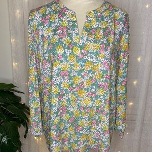 Cynthia Rowley Floral Blouse - Green, Yellow, Pink